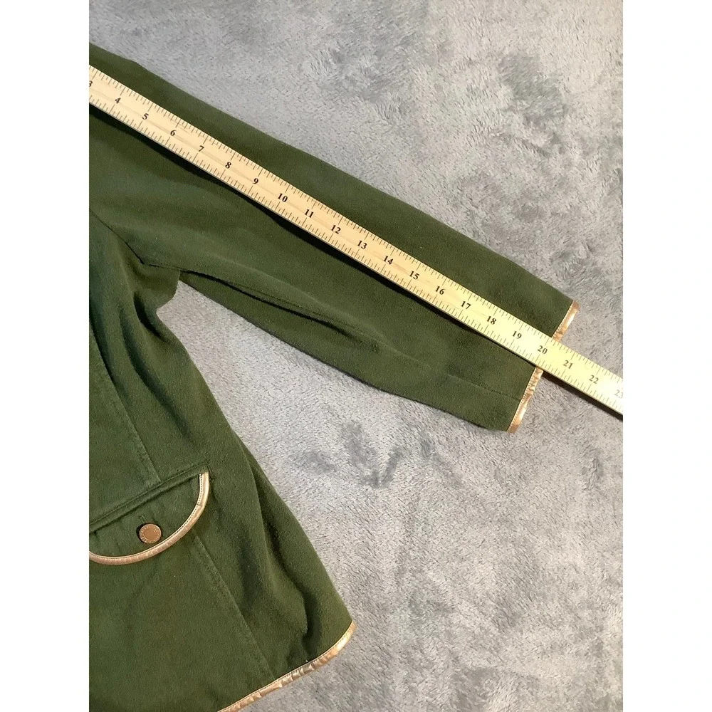 Bob Mackie Smart Denim 2-Pc Suit Green Gold Piping Jacket Pants Set Women's L
